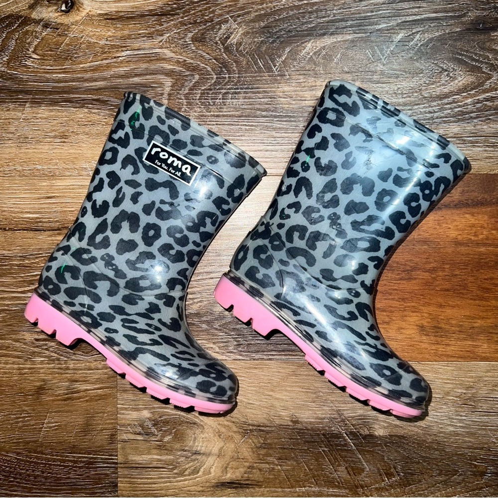 Roma Kids Abel Classic Rain Boots - Pink Leopard, Size 8
